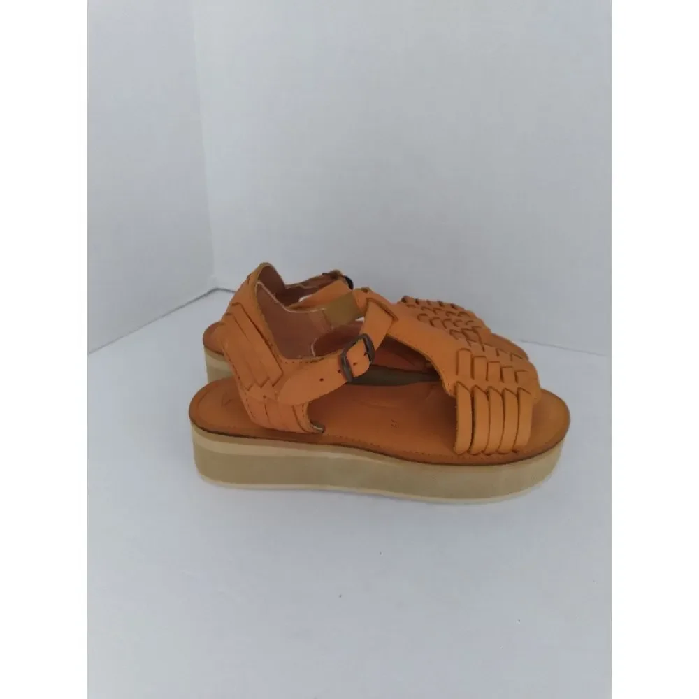 Woven Leather Platform‎ Sandals with Ankle Strap in Tan - Boho Summer Comfort
